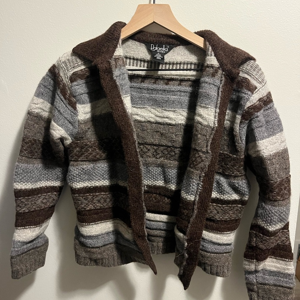neutral striped collared cardigan